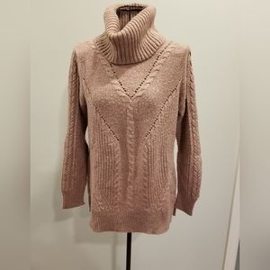 Roz & Ali Cowlneck Sweater, Size Small, Color Dark Pinkish.